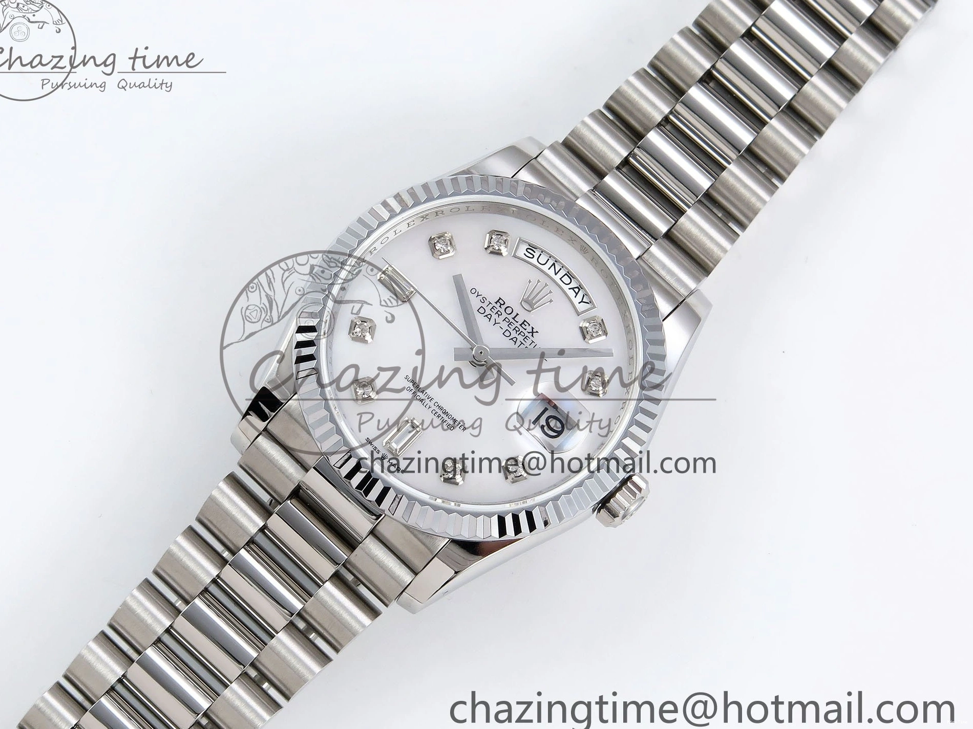 MiroTime 0310 Day Date 36 SS TWSF Best Edition White Diamonds Dial on SS Bracelet A Trendsetting 1604
